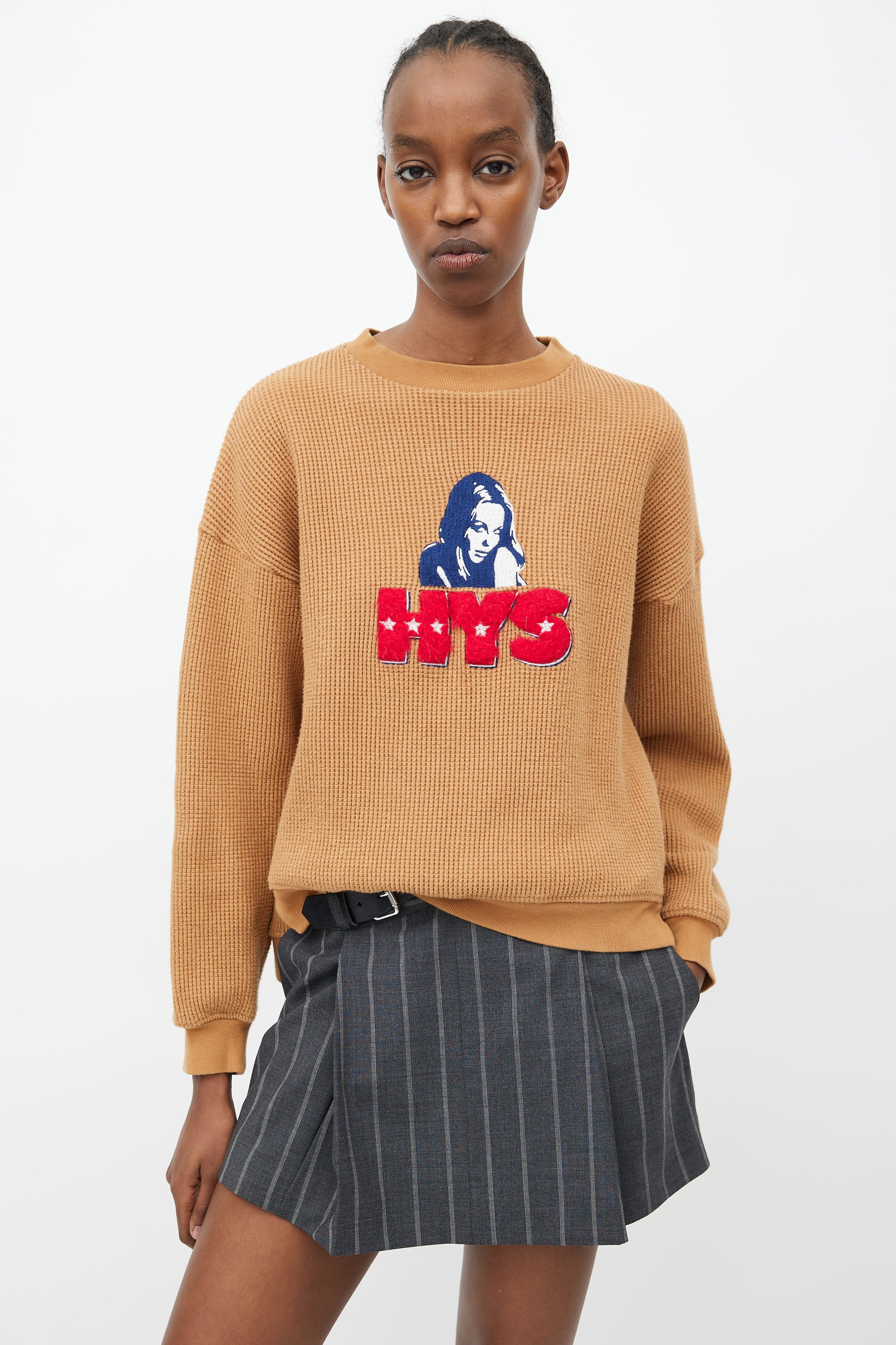Hysteric Glamour // Brown Waffle Knit HYS Girl Logo Sweater – VSP 