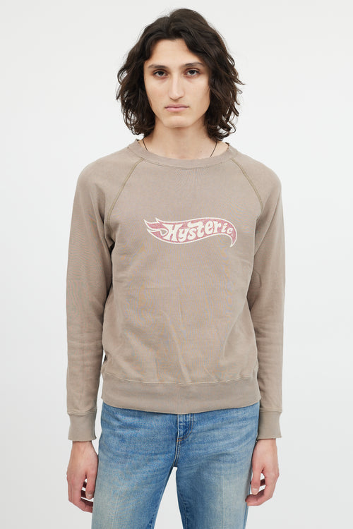 Hysteric Glamour Taupe Distressed Crewneck Logo Sweater