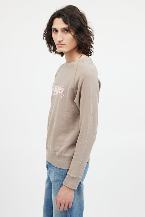 Hysteric Glamour Taupe Distressed Crewneck Logo Sweater