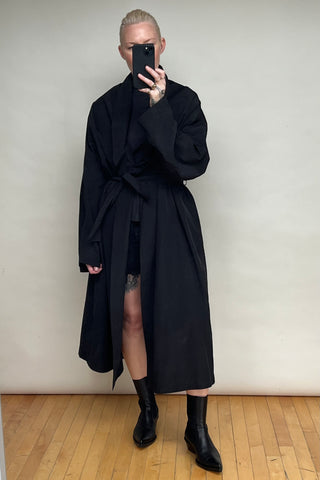 Black Nylon Belted Coat