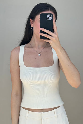 White Ribbed Surf Tank Top