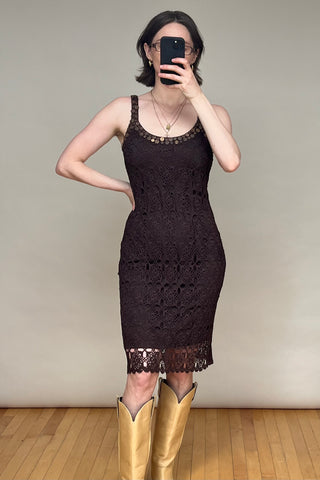 Brown Crochet Embellished Dress
