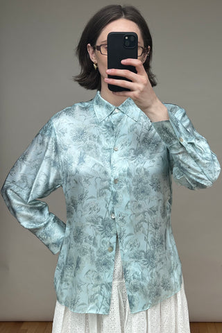 Light Blue Silk Floral Shirt