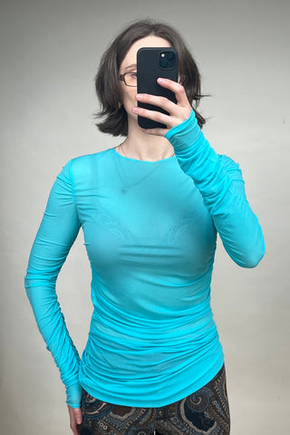 Blue Sheer Ruched Top