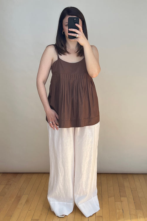 Brown Cotton Pleated Camisole