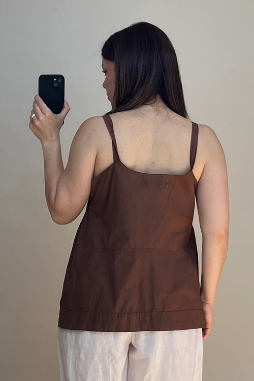 Brown Cotton Pleated Camisole