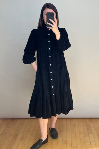 Black Corduroy Tiered Dress