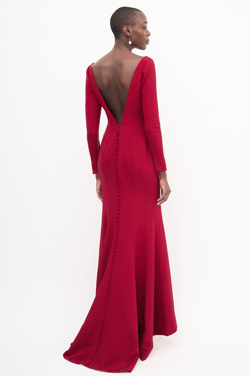 Ines Di Santo Red Long Sleeve Lace Panel Gown