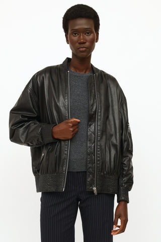 Iro Black Leather Bomber Jacket