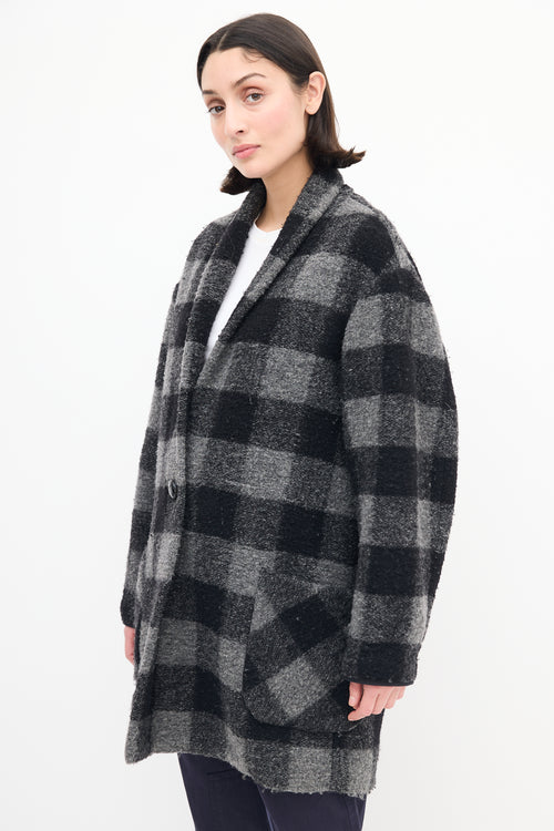 Isabel Marant Étoile Black & Grey Checkered Wool Coat