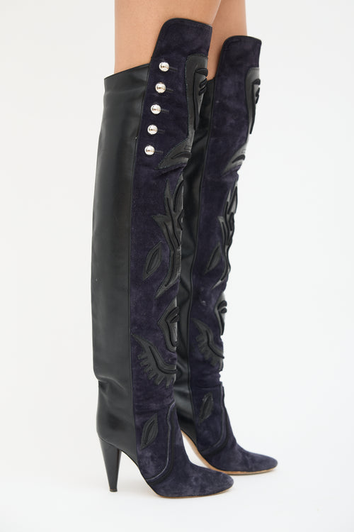 Isabel Marant Navy Suede & Black Leather Becky Boot