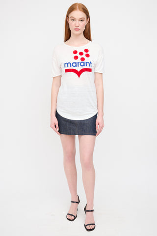 Isabel Marant Étoile White & Multi Linen Logo T-Shirt