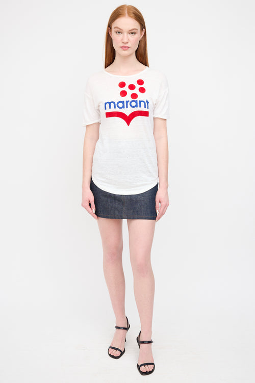 Isabel Marant Étoile White & Multi Linen Logo T-Shirt