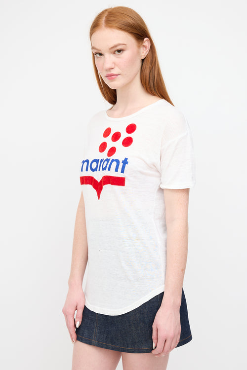 Isabel Marant Étoile White & Multi Linen Logo T-Shirt