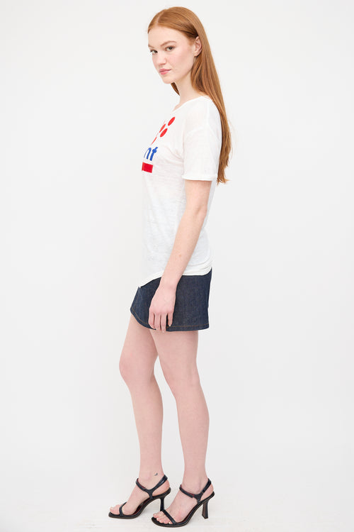 Isabel Marant Étoile White & Multi Linen Logo T-Shirt
