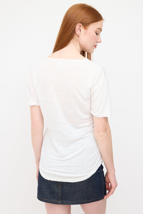 Isabel Marant Étoile White & Multi Linen Logo T-Shirt