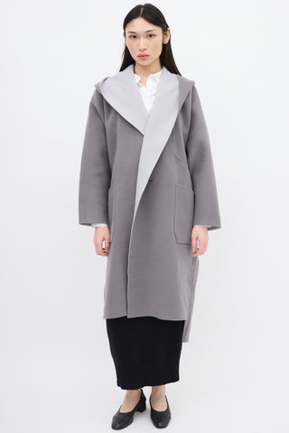 Issey Miyake Grey & Light Blue Wool Reversible Coat