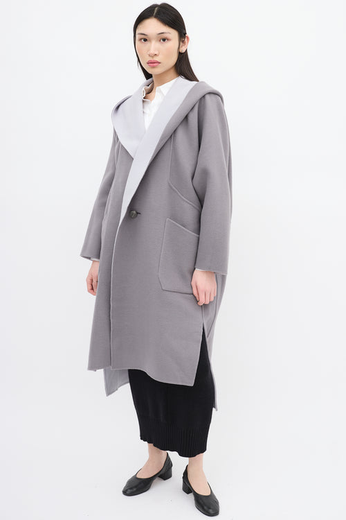 Issey Miyake Grey & Light Blue Wool Reversible Coat