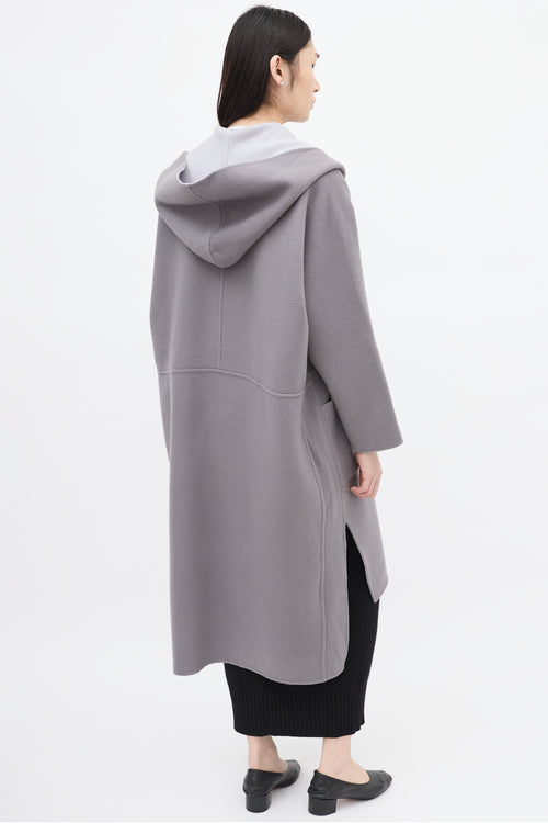 Issey Miyake Grey & Light Blue Wool Reversible Coat