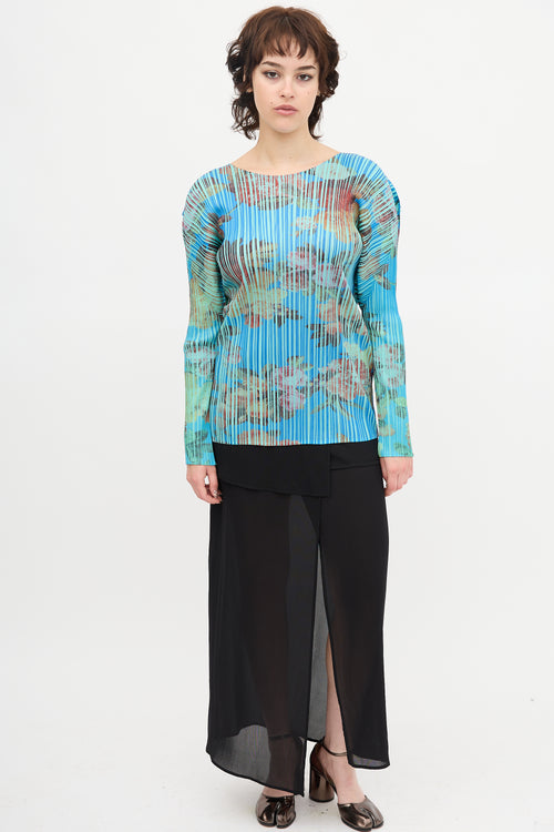 Pleats Please Issey Miyake Pleated Floral Print Top