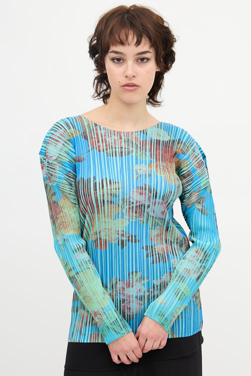 Pleats Please Issey Miyake Pleated Floral Print Top