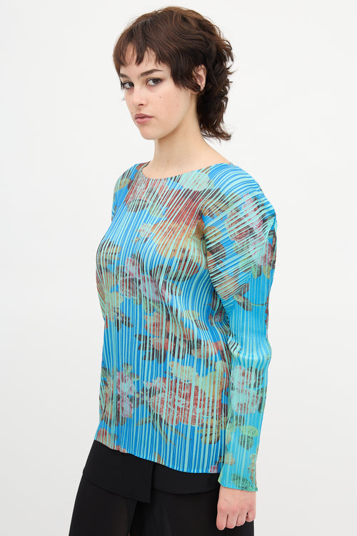 Pleats Please Issey Miyake Pleated Floral Print Top