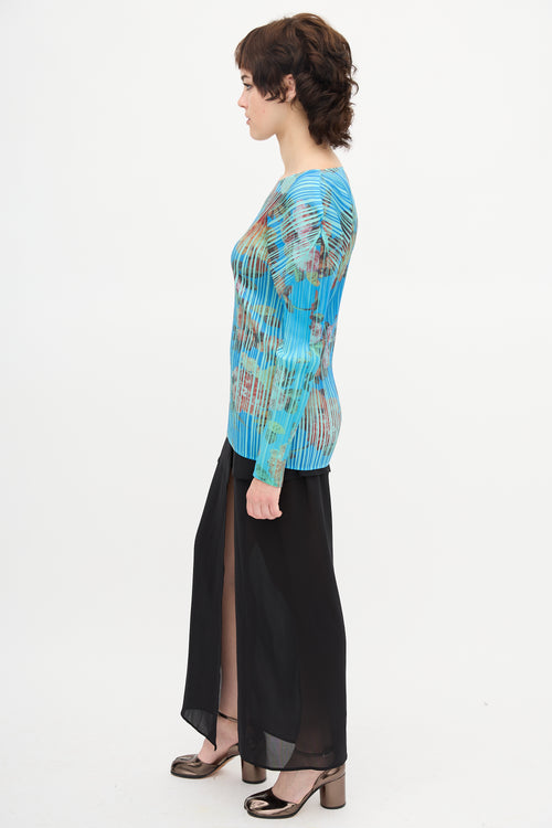 Pleats Please Issey Miyake Pleated Floral Print Top