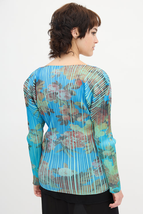 Pleats Please Issey Miyake Pleated Floral Print Top