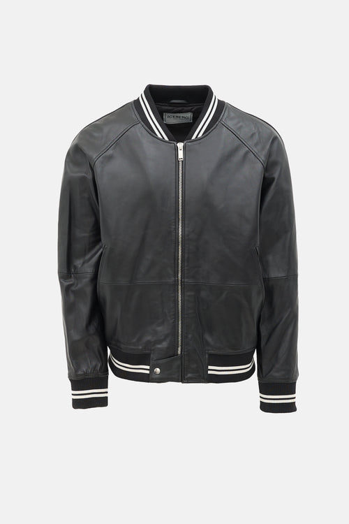 Iceberg Leather Logo Bomber Jacket
