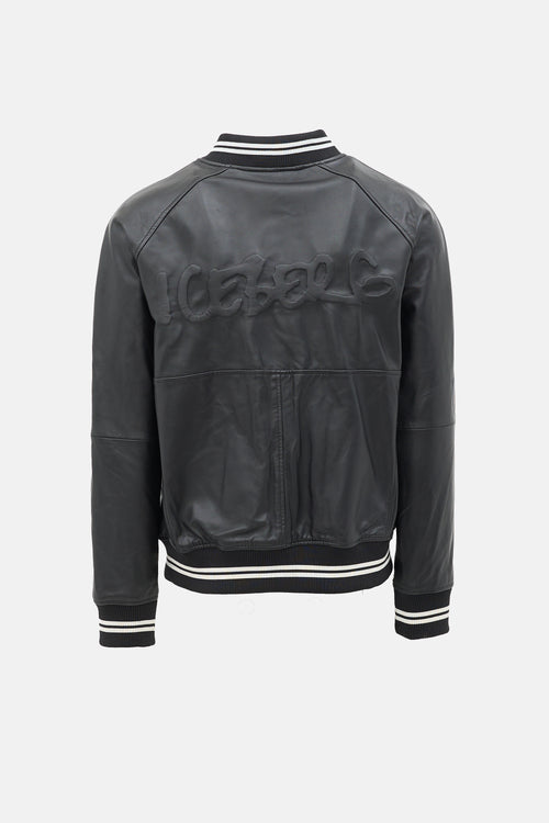 Iceberg Leather Logo Bomber Jacket