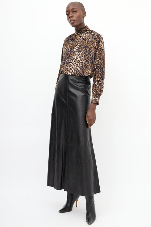 Identity Black Leather A-Line Maxi Skirt