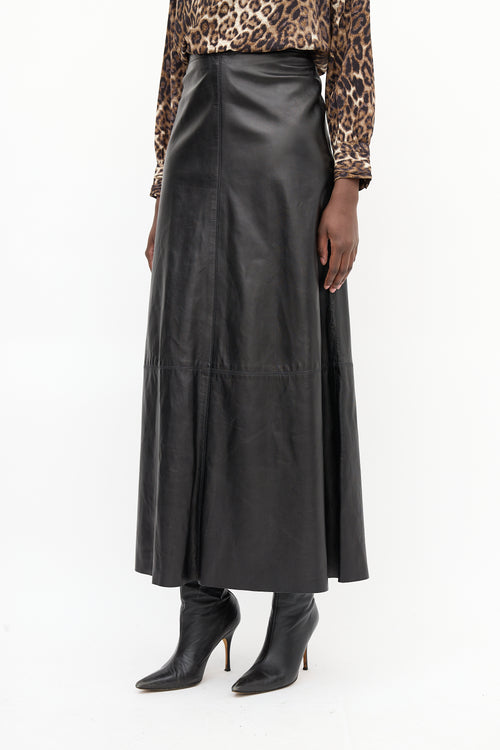 Identity Black Leather A-Line Maxi Skirt