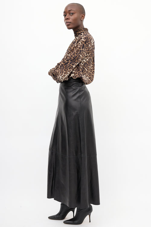 Identity Black Leather A-Line Maxi Skirt