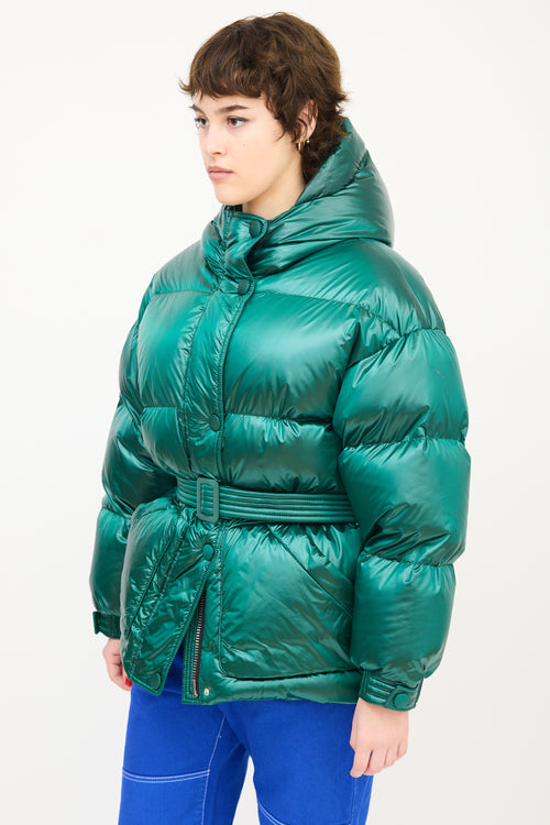 Ienki Ienki Green Hooded Belted Michlin Down Puffer Jacket