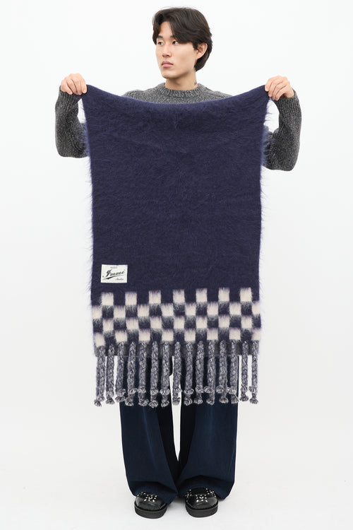 Immi Navy & White Wool Checkerboard Scarf