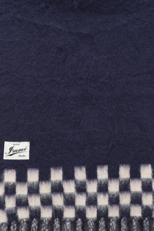 Immi Navy & White Wool Checkerboard Scarf