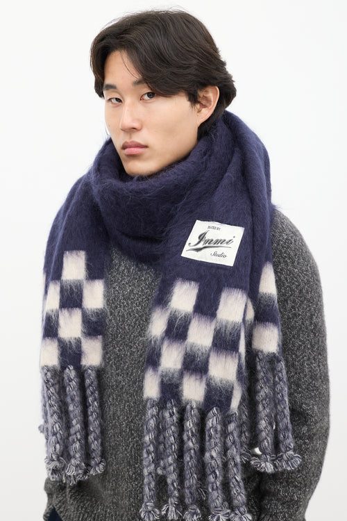 Immi Navy & White Wool Checkerboard Scarf