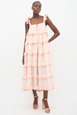 Innika Choo Pink Tiered Frill Maxi Dress