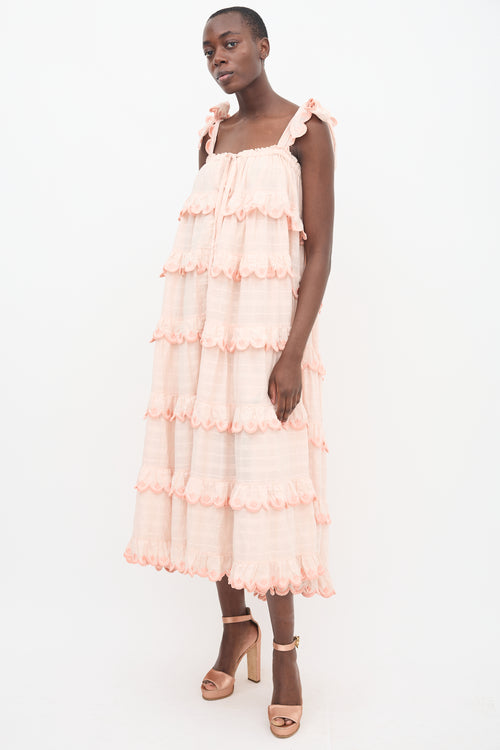 Innika Choo Pink Tiered Frill Maxi Dress