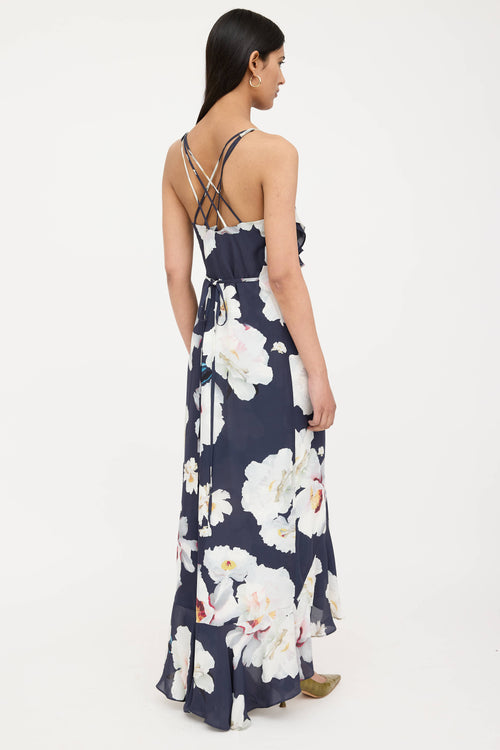 Silk Floral Ruffled Wrap Dress
