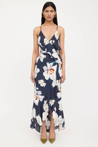 Silk Floral Ruffled Wrap Dress