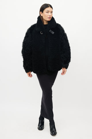 Iro Black Faux Fur Belted Shearling Jacket