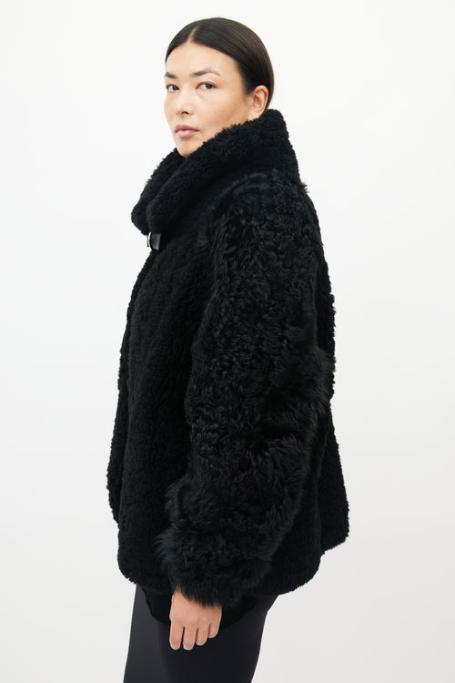 Iro Black Faux Fur Belted Shearling Jacket