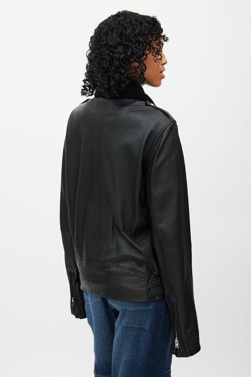 Iro Black Leather Shearling Lined Jacket
