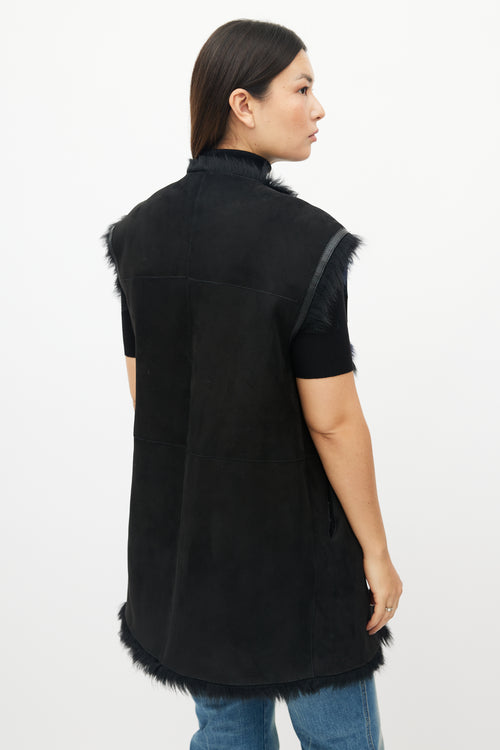 Iro Black & Navy Reversible Shearling Vest