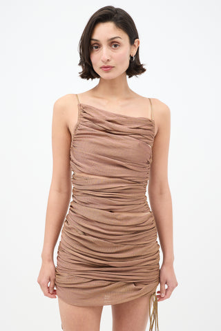 Isa Boulder Brown Ruched Cutout Mini Dress