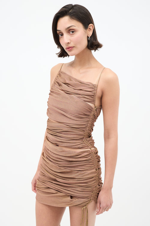 Isa Boulder Brown Ruched Cutout Mini Dress