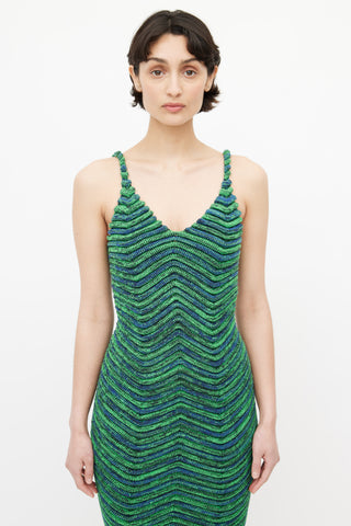 Isa Boulder Green & Blue Body Curl Knit Dress