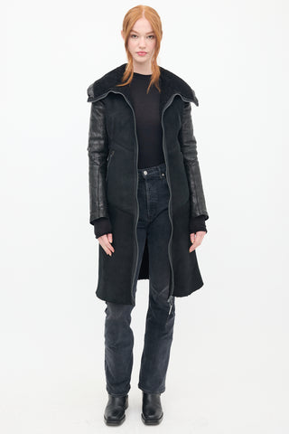 Isaac Selham Black Shearling & Down Sleeve Coat