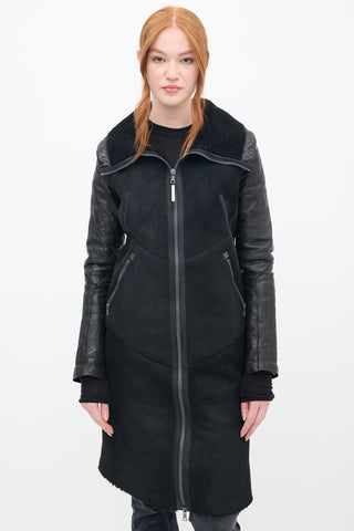 Isaac Selham Black Shearling & Down Sleeve Coat